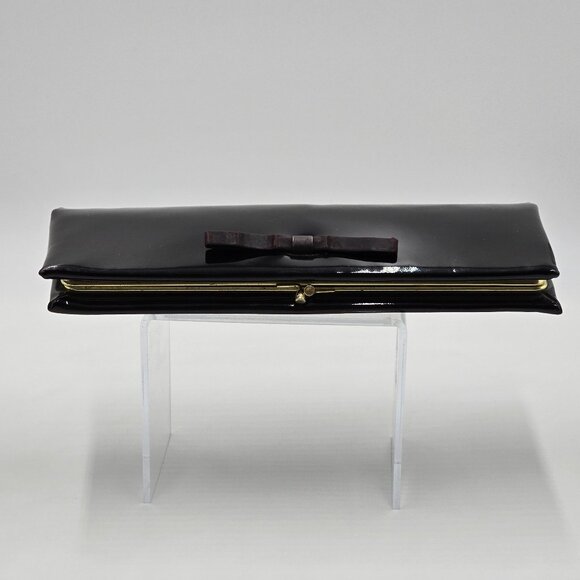 Henry Levine – Vintage Black Patent Clutch / Handbag with Bow Accent - Picture 6 of 16